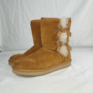 Koolaburra by UGG Women’s 8 Chestnut Suede Faux Fur Bow Winter Boots